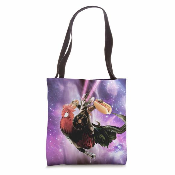 Tornado Cat Riding Chicken With Hotdog Tote Bag xD - Picture 1 of 4